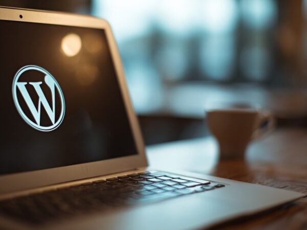 Laptop sa WordPress logotipom na ekranu